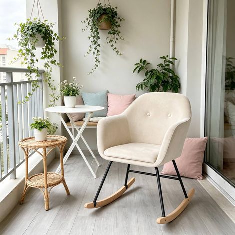 Fauteuil à bascule velours crème blanc compact HAVRYA (1/5)