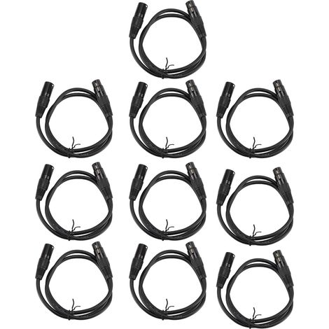 Ortviai Câble de signal scénique XLR mâle vers femelle noir 1 m – lot de 10 pièces (1/5)