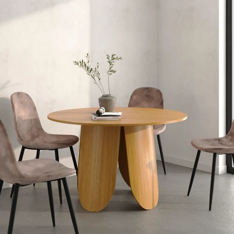 Table ronde 120cm plateau et pieds en MDF effet bois clair Einar (1/4)