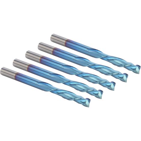 Lot de 5 fraises à 2 dents en acier au tungstène avec revêtement nano bleu pour découpe CNC, dimensions : 3,175 x 15 x 45 mm (1/5)