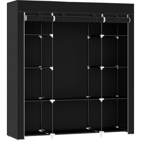 Portable Wardrobe, Foldable Fabric Wardrobe, 150 x 43 x 162.5cm, Clothes Storage Organiser with Hanging Rail, Shelves, Fabric Cover for Bedroom, Black