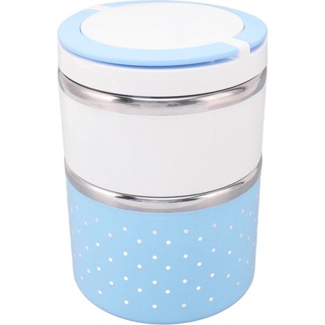 Boîte repas bento en acier inoxydable, coque PP légère, double étage étanche, récipient alimentaire pour étudiant, bleu (1/5)