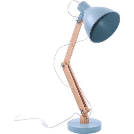Lampada da scrivania in metallo grigio azzurro e legno, 16x30H55 cm (1/2)