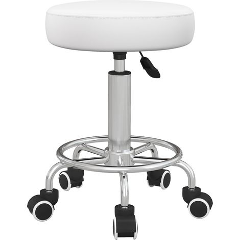 Beyamis Tabouret de salon, réglable en hauteur, faux cuir, jusqu'à 110 kg, Ø42x50-64H cm, Blanc (1/5)