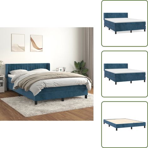 Boxspringbett mit Matratze Dunkelblau 140x190 cm Samt - Samtbett - Boxspringbett - Doppelbett - Bettenrahmen - Luxusbett (1/5)