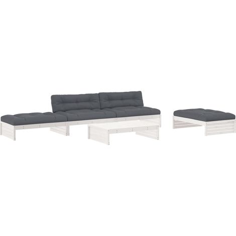 Maison Exclusive - Set Divani da Giardino 5pz con Cuscini in Legno Massello Bianco