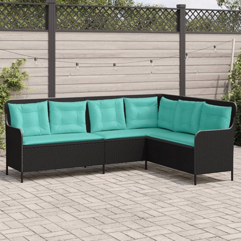 Canapé de Jardin d'Angle 5 Places en Résine Tressée Noir et Turquoise 221 x 163 x 90 cm - PANGIVO (1/5)