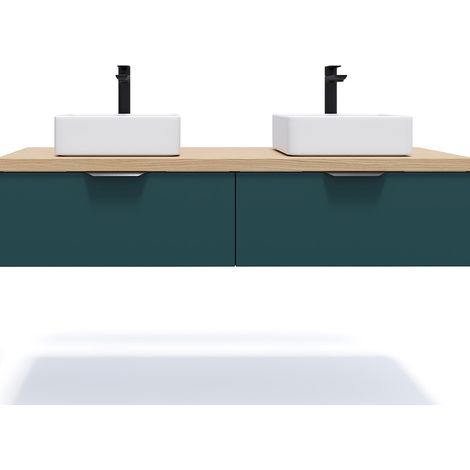 Meuble de salle de bain suspendu 2 vasques à poser 140cm 2 tiroirs Bleu - Soho (1/5)