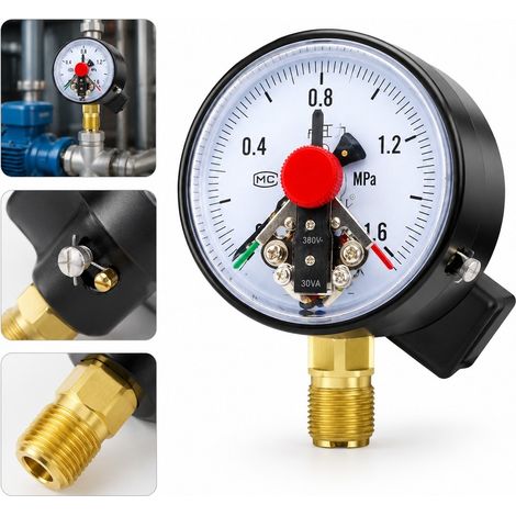 1 Manometre Magnetique a Contact YXC100 Diametre 10 cm Precision Classe 1,6 Acier et Cuivre pour Controle de Pompe a Eau et Chaudiere (1/5)