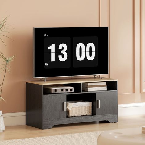Meuble TV banc TV en bois avec 2 niches 2 armoires à porte une armoire ouverte 105 x 40 x 52 cm effet bois noir