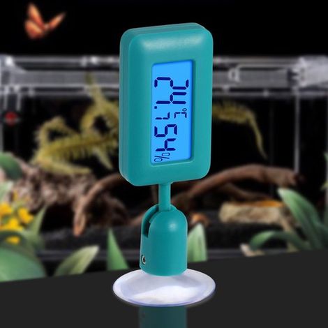 Digitales Reptilienthermometer mit drehbarem Saugnapf zur Messung von Temperatur und Luftfeuchtigkeit in Terrarien und Schildkrötengehegen (schwarz). (1/5)