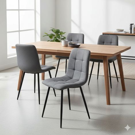 Set di 4 sedie da pranzo imbottite in velluto grigio - Design ergonomico e gambe in metallo nero (1/5)