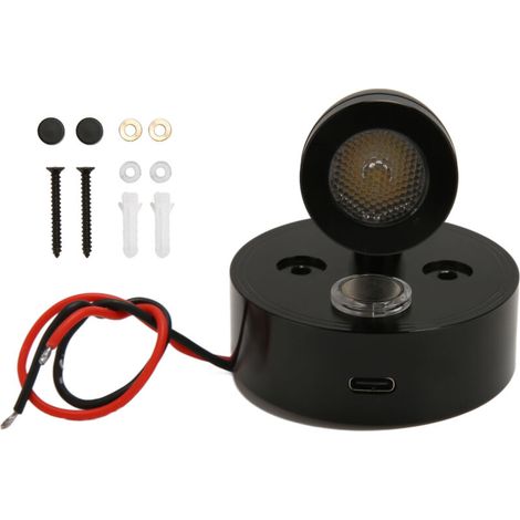 Dimmbare Leselampe für Wohnmobile mit USB-Anschluss, für Wohnmobile, Wohnwagen und Freizeitfahrzeuge, 12-24V, RV235, drei Farben, schwarz.