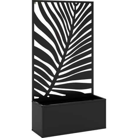 Jardinière surélevée en métal avec brise-vue – Treillis décoratif 61 x 23 x 113 cm – Bac à fleurs 29L pour plantes et légumes