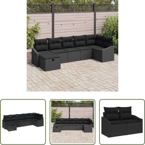 Poly-Rattan - Sofa Set mit Kissen mit Speicher Schwarz Poly-Rattan (1/5)
