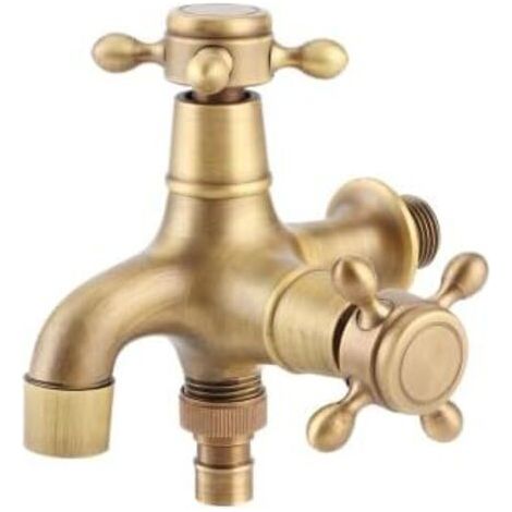 Robinet de Jardin Robinet, Machine à Laver Robinet d'Eau en Laiton Massif Vintage Robinet Mural Mitigeur Filetage d'Entrée G1/2, Robinet de Machine à Laver pour Piscine Lavabo Evier de Cuisine, L'or (1/5)