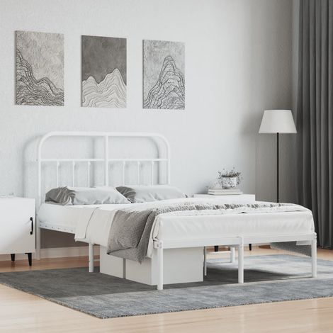 Lit adulte en métal avec tête de lit Contemporain Lit Double Cadre de lit blanc 120x190 cm 31951 (1/5)