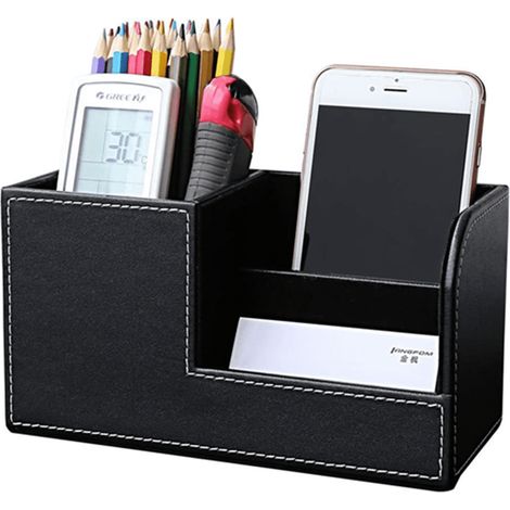Porte-stylo, Organisateur de bureau en cuir PU Boîte de rangement pour papeterie de bureau Organisateur de fournitures de bureau Porte-cartes de visite Grad Gift Noir