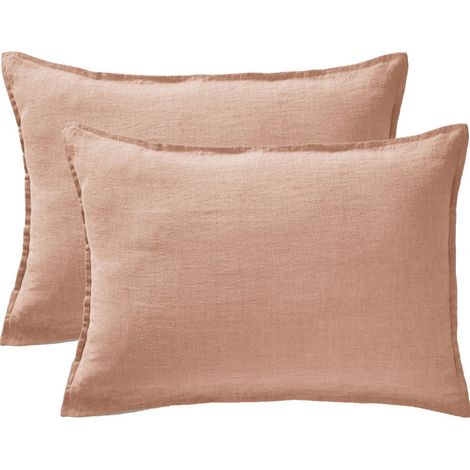 Lot de 2 taies d'oreiller "Soline" 60 x 60 cm & 50 x 70 cm "Lin lavé" l'Effet Papillon - Soline Vieux Rose - - Soline Vieux Rose - Taie d'oreiller 50 x 70 cm (1/3)