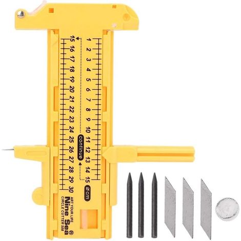 10 300mm Haute Qualité Jaune PVC Plastique Compas Réglable Cercle Cutter Outil De Coupe (1/4)