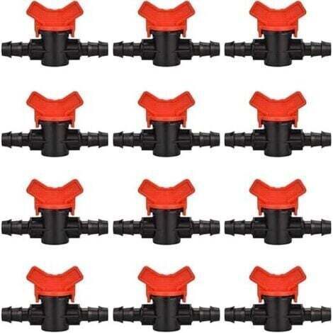 12 PCS Robinet de jardin pour tuyau, Tuyau Vanne d'irrigation 16 x 16mm Robinet d'arrêt raccord en Plastique pour le contrôle extérieur de la vanne d'eau de jardin (noir + rouge) (1/5)