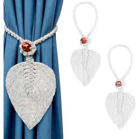 Juego de 2 alzapaños de cortina estilo boho，natural，blanco，madera (1/5)