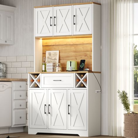 Aparador alto 105x40x180 cm de MDF blanco, almacenamiento integrado, para salón y comedor – MEUBLIV (1/5)