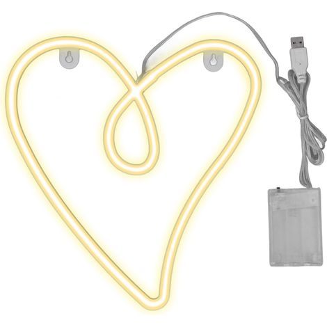 Lampe Néon LED Cœur Toivize Sans Modèle ABS PVC 37,5cm Lumière Chaude Étanche IP45 USB Piles Déco Intérieure Romantique (1/5)