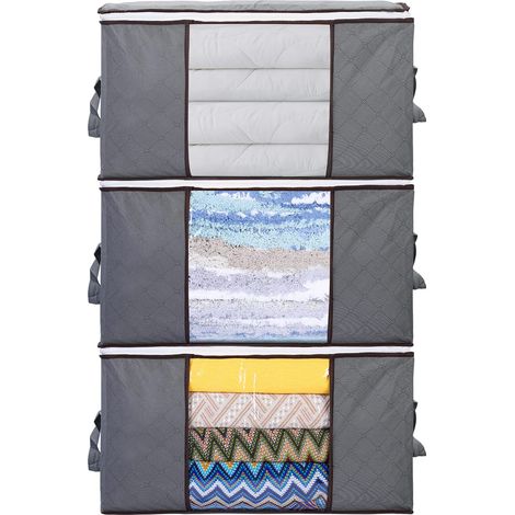 Sac de Rangement pour Vetement, 3PCS 90L pour Couette Pliables, Sac de Rangement Sous Lit avec Poignée Renforcée pour Couvertures Oreillers Jouets Vestes, 60x44x35CM (1/5)