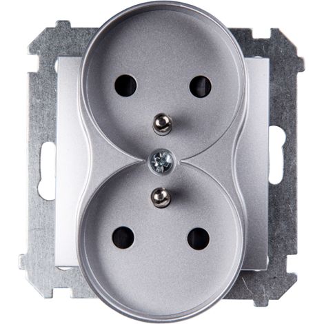 Simon 54 Presa doppia con/senza 16A IP20 con otturatore a binario, argento opaco DGZ2MZ.01/43