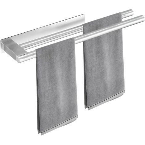 Porte Serviette Salle de Bain sans Percage, Acier Inoxydable Porte Torchon Cuisine Mural, Double Tige pour Salle De Bain, Cuisine, Hôtel, Tige Ronde Allongée de 39,2 cm (1/5)