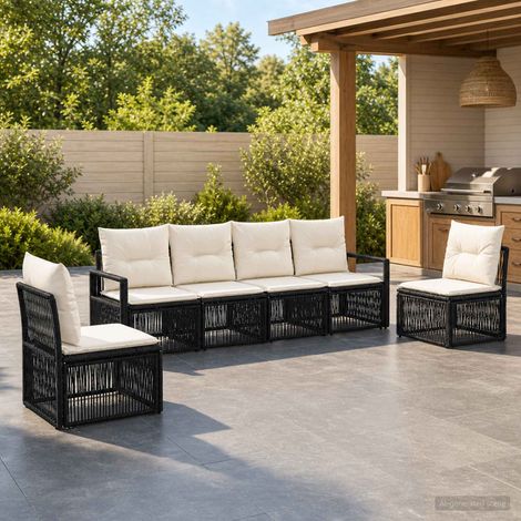 vidaXL Ensemble de canapé de jardin 6 pcs Noir polyrotin