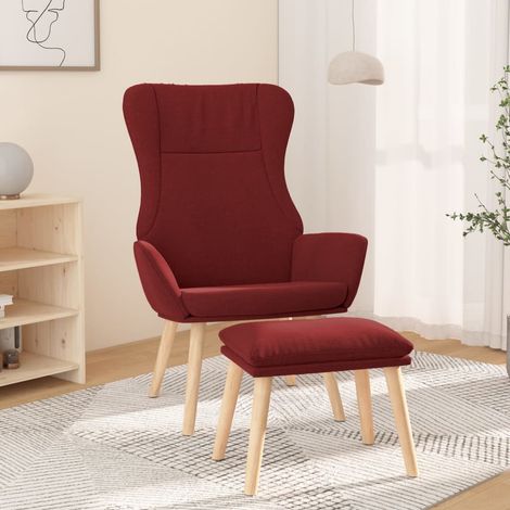 Chaise de relaxation avec repose-pied Chaise scandinave Chaise de salon Rouge bordeaux Tissu 83869 (1/5)