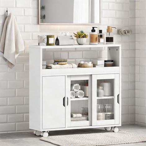 Meuble de salle de bain compact en MDF et verre trempé blanc (1/5)