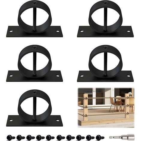 5 Pièces Supports de Corde de Clôture, Anneau Support avec Fixation par Vis Cruciforme, Support Main Courante Corde en Acier Inoxydable, pour Cordes de Jute, Accessoires pour Rampe Escaliers (1/5)