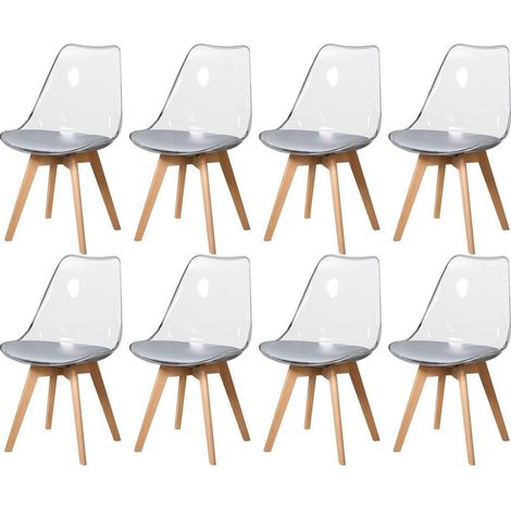 Lot de 8 chaises de salle à manger transparentes design scandinave gris (1/5)