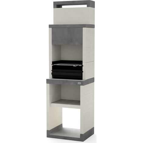 TUOZI - Barbacoa de Obra para Leña y Carbón Modelo PLAN 0 MAX (Gris/Blanco - 59 x 47 x 203 cm) REF: T00874 - Uso en Exteriores (1/3)