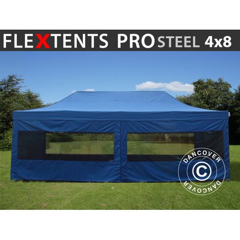 Pop up gazebo FleXtents PRO Steel 4x8 m Blue, incl. 6 sidewalls