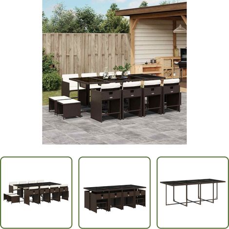 vidaXL Table de jardin - Ensemble à manger de jardin avec coussins 13 pcs marron rotin (1/5)