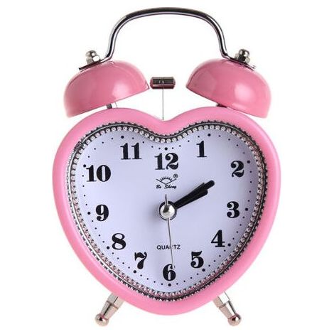 Réveil créatif en forme de cœur silencieux avec veilleuse 7,6 cm double cloche fort réveil silencieux analogique quartz veilleuse alimenté par batterie pour gros dormeurs (1/5)
