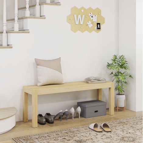 Banc 2 places 120x33x45 cm en bois naturel, gain de place pour salon, FLORAGRACE (1/5)