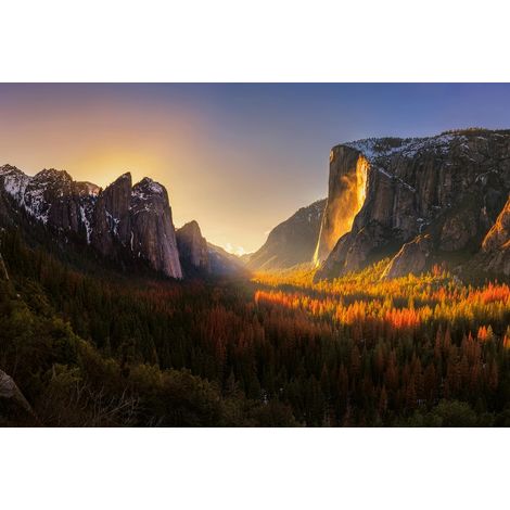 Papier peint panoramique automne noir, bleu et orange | Tapisserie panoramique idéale pour chambre | Papier peint panoramique parc national américain - 384 X 260 cm (8 pièces) (1/2)
