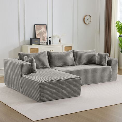 Canape sectionnel modulable avec chaise longue confortable canape en L sans ossature avec assise profonde minimaliste gris (1/5)