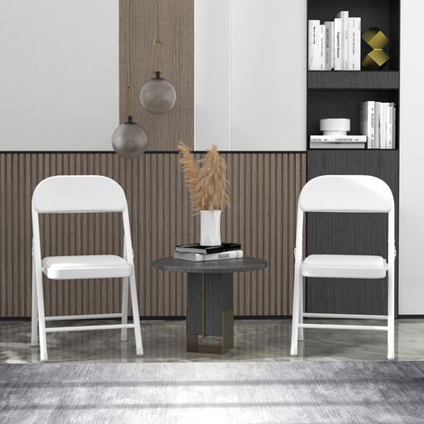 Lot de 2 Chaises Pliantes en Similicuir Blanc - Confort Ergonomique & Rembourrage Dense, Design Minimaliste Gain de Place pour Cuisine/Bureau/Salon - Structure Métallique Robuste & Montage Instantané (1/5)