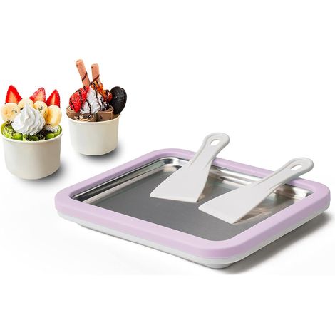 Machine à Glace Roulée, Plaque Glace Ice Roll, Plancha Glacée, Ice Roll Machine, Plaque à Glace Roulée, Avec 2 spatules, Idéal pour glace roulée & yaourt glacé (Lila) (1/5)
