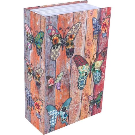 Coffre-fort avec 2 clés, coffre-fort verrouillable en forme de dictionnaire pour ranger de l'argent, étui à bijoux pour bureau/maison, papillon (1/5)