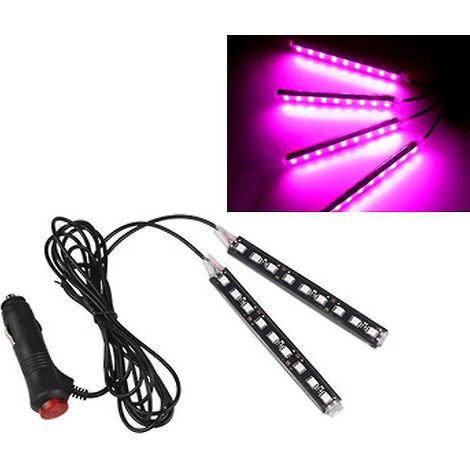 Lampe d'ambiance allume-cigare de voiture, 9 LED multicolores adhésives, pour tableau de bord ou prise au pied, rose (1/4)