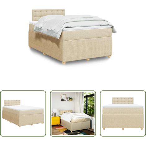 vidaXL Surmatelas - Sommier à lattes de lit avec matelas crème 120x190 cm tissu (1/5)