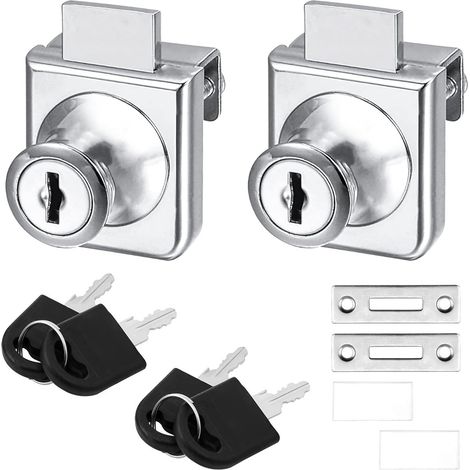 Serrure de Porte en Verre en Alliage de Zinc 2 pack Serrure Vitrine Verrous de Sécurité pour Porte en Verre de 5-8 mm, Clé Séparée Sans Perçage (1/5)