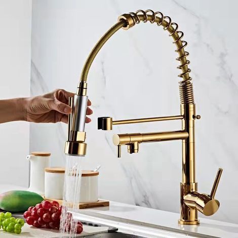 Robinet Cuisine Pivotant 360° avec Douchette Extensible – Finition Or – LED Température – Installation G1/2 (1/5)